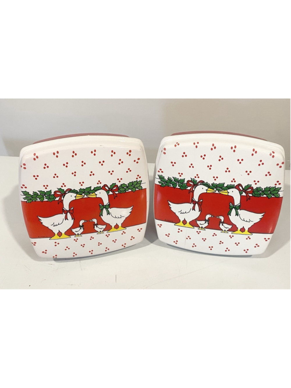 Vintage Ullman Co Christmas Geese Plastic Storage Containers Set of 2
